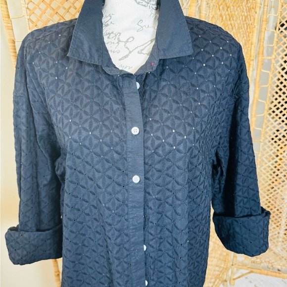 Tommy Hilfiger Eyelet Black Tunic /Dress Blouse - Picture 8 of 13